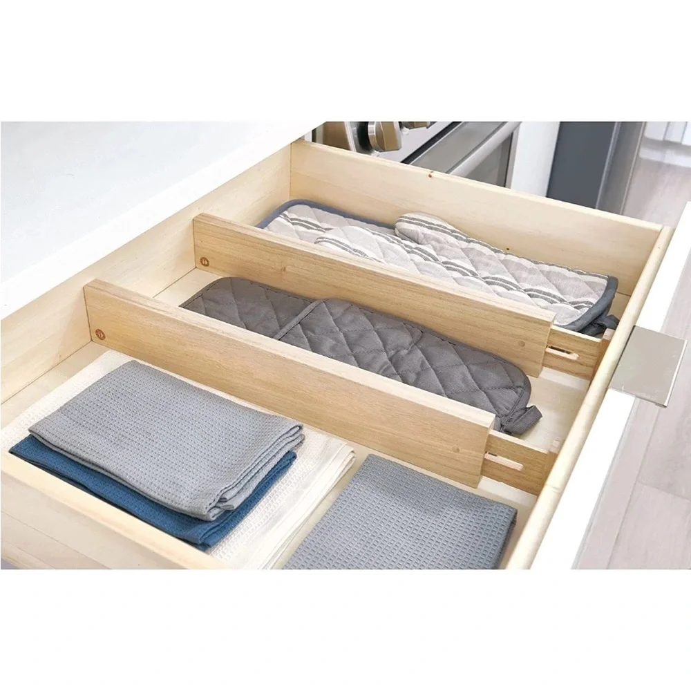 iDesign - Set of 2 Natural Paulownia Wood Expandable Tall Drawer Divider Inserts